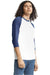 American Apparel 2003CVC Mens CVC Raglan 3/4 Sleeve Crewneck T-Shirt White/Heather Indigo Blue Model Side