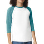American Apparel Mens CVC Raglan 3/4 Sleeve Crewneck T-Shirt - White/Heather Arctic Blue