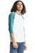 American Apparel 2003CVC Mens CVC Raglan 3/4 Sleeve Crewneck T-Shirt White/Heather Arctic Blue Model Side