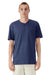 American Apparel 2004CVC Mens CVC Short Sleeve Henley T-Shirt Heather Indigo Blue Model Front