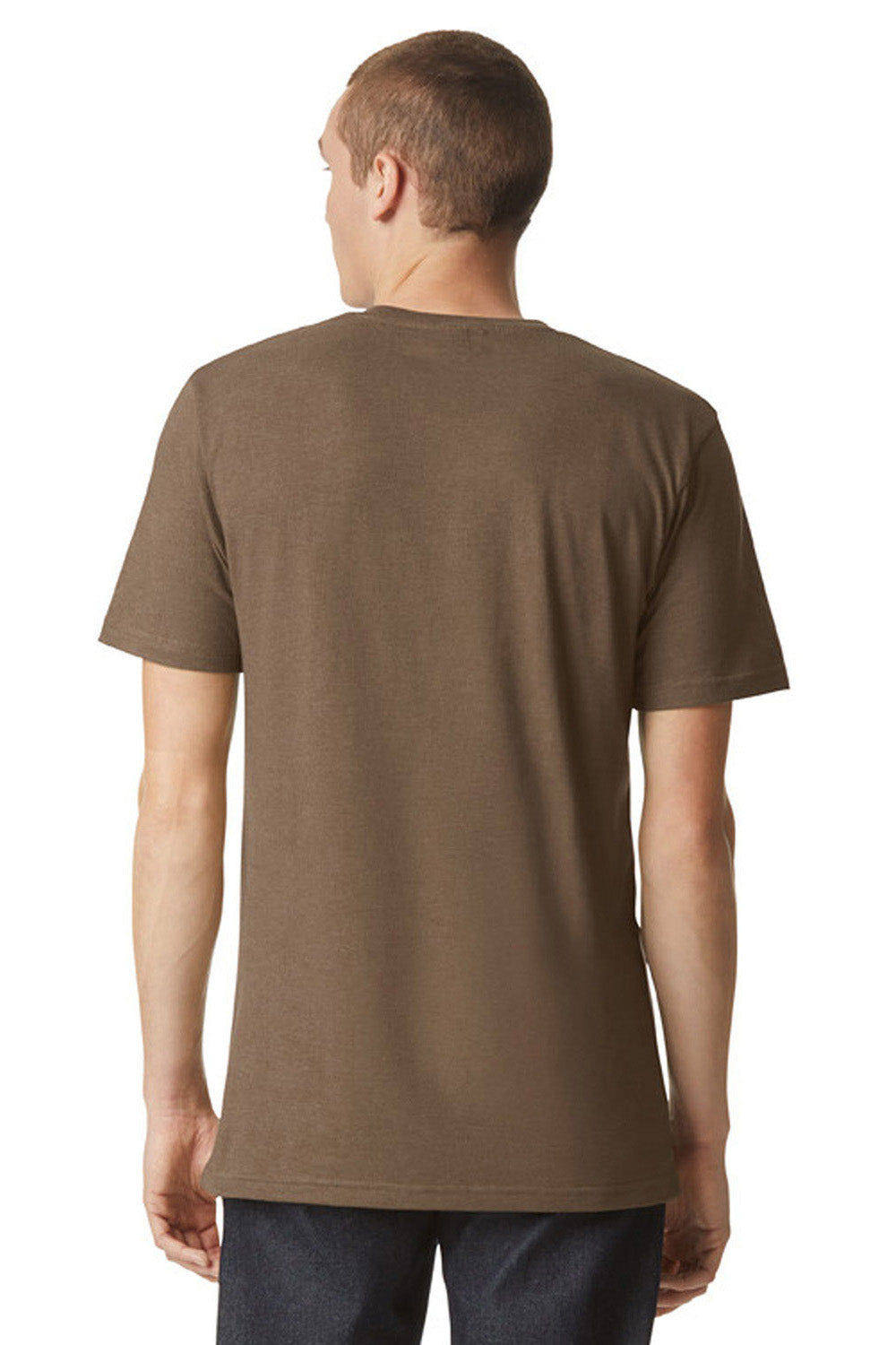 American Apparel 2004CVC Mens CVC Short Sleeve Henley T-Shirt Heather Army Brown Model Back