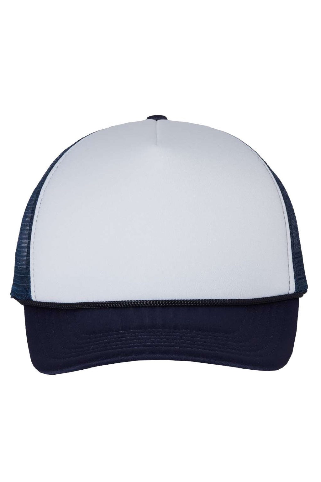Valucap Hats VC700 Mens Foam Mesh Back Snapback Trucker Hat White/Navy Blue Flat Front