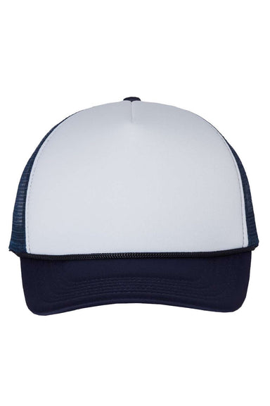 Valucap Hats VC700 Mens Foam Mesh Back Snapback Trucker Hat White/Navy Blue Flat Front