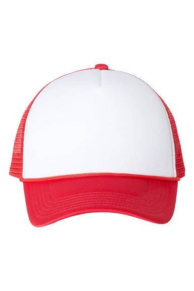 Valucap Hats VC700 Mens Foam Mesh Back Snapback Trucker Hat White/Red Flat Front
