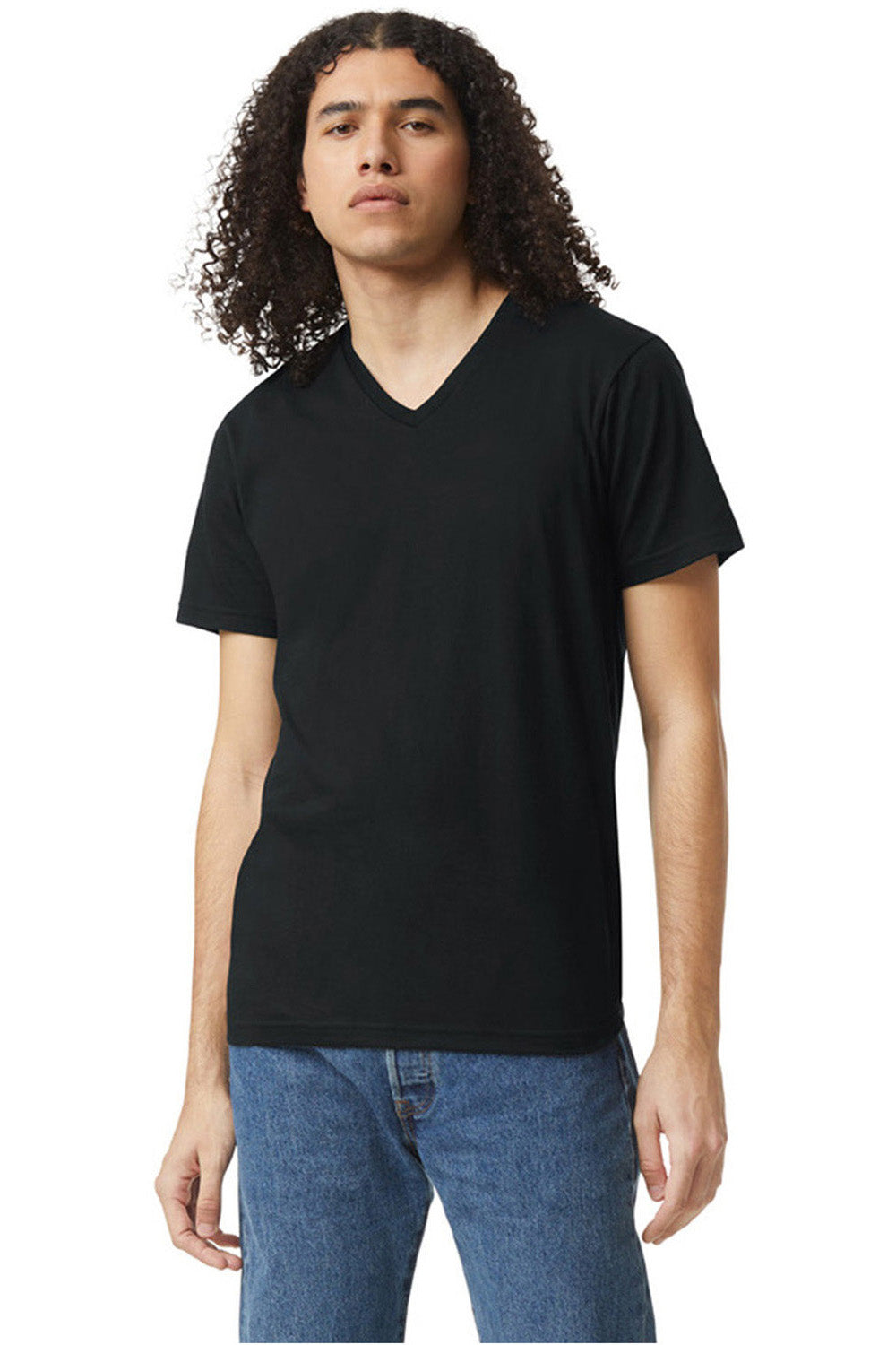 American Apparel 2006CVC Mens Black CVC Short Sleeve V-Neck T-Shirt ...