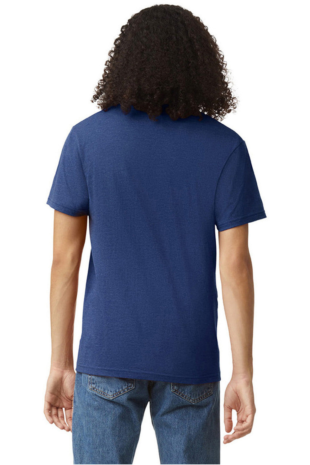 American Apparel 2006CVC Mens CVC Short Sleeve V-Neck T-Shirt Heather Indigo Blue Model Back