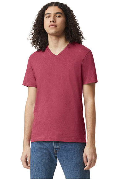 American Apparel 2006CVC Mens CVC Short Sleeve V-Neck T-Shirt Heather Cardinal Red Model Front