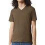 American Apparel Mens CVC Short Sleeve V-Neck T-Shirt - Heather Army Brown