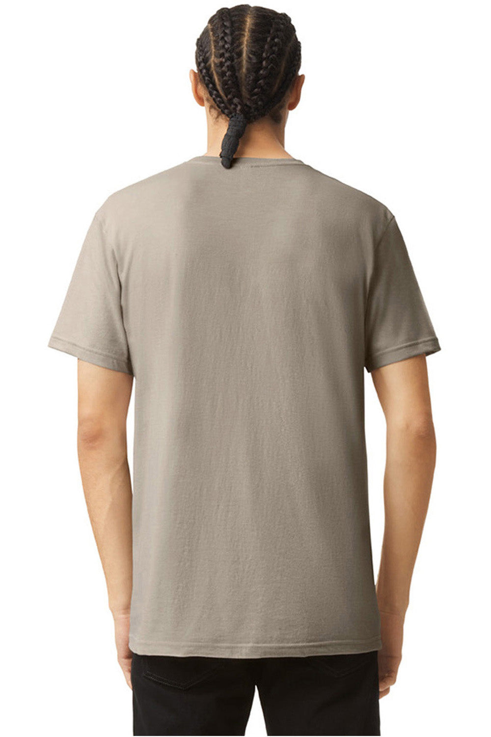 American Apparel 2006CVC Mens CVC Short Sleeve V-Neck T-Shirt Heather Khaki Brown Model Back