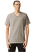 American Apparel 2006CVC Mens CVC Short Sleeve V-Neck T-Shirt Heather Khaki Brown Model Front