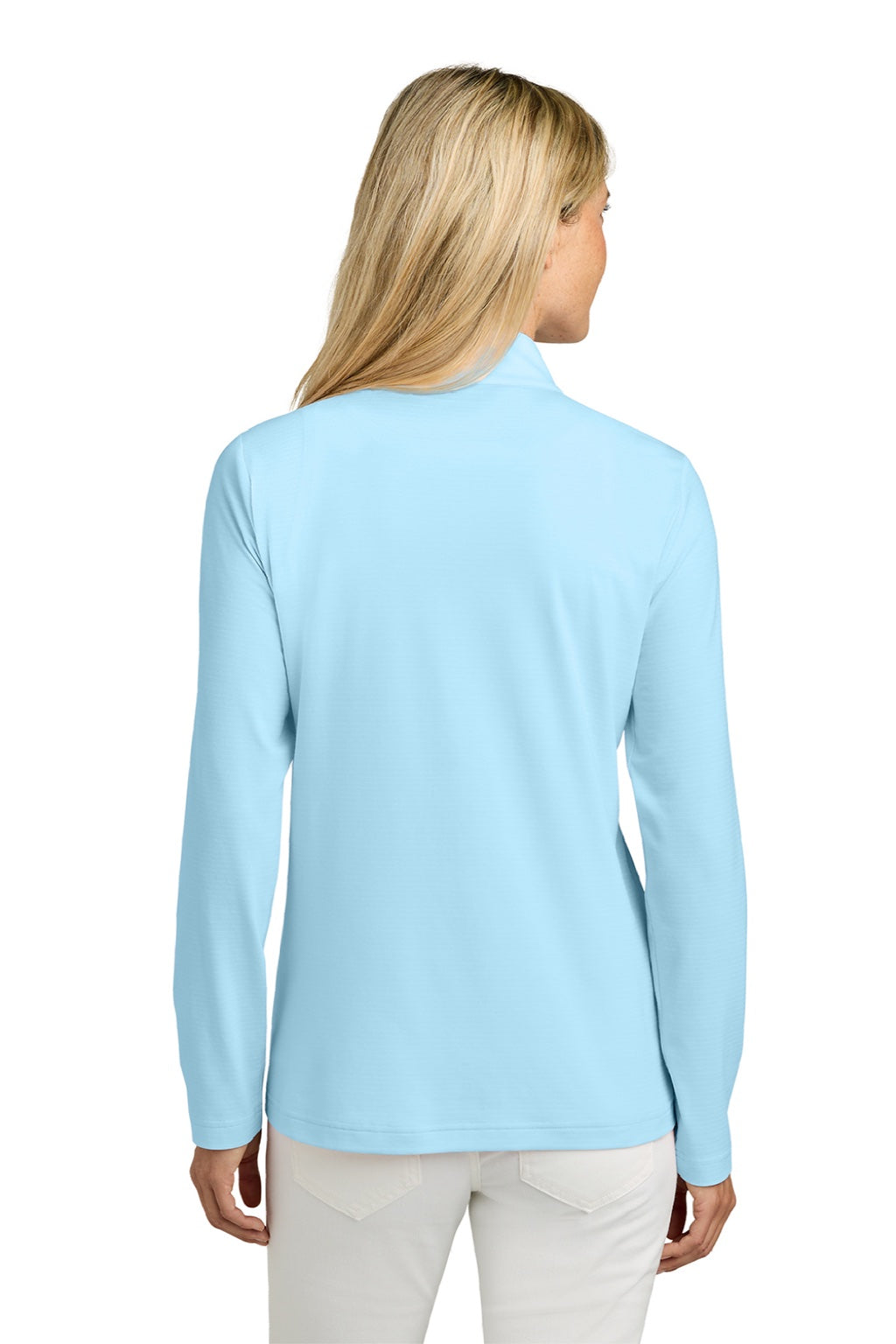 TravisMathew TM1WW003 Womens Crestview 1/4 Zip Sweatshirt Dream Blue Model Back