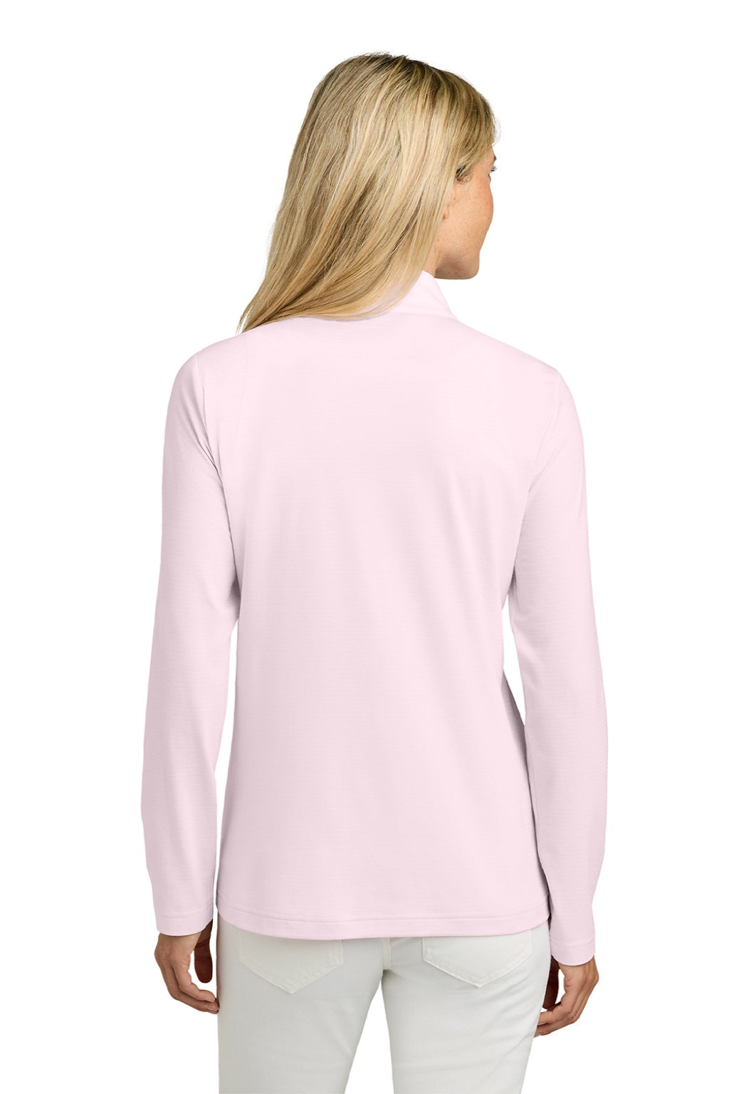 TravisMathew TM1WW003 Womens Crestview 1/4 Zip Sweatshirt Stone Pink Model Back