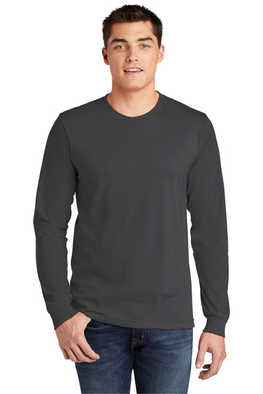 American Apparel 2007 Mens Fine Jersey Long Sleeve Crewneck T-Shirt Asphalt Grey Model Front