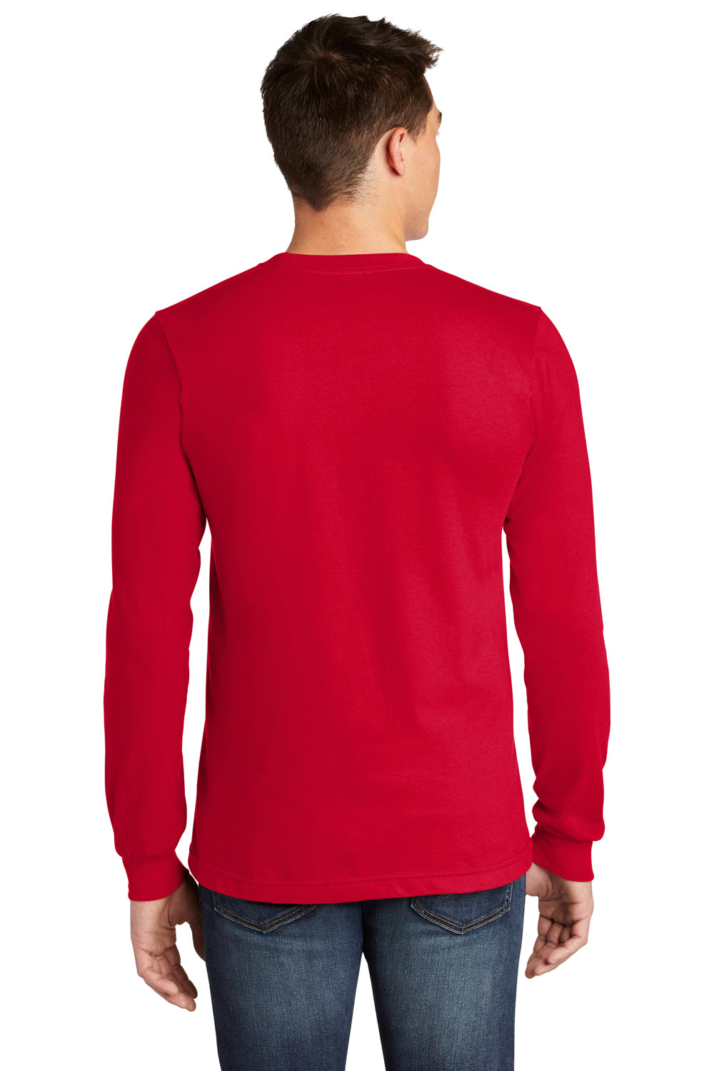 American Apparel 2007 Mens Fine Jersey Long Sleeve Crewneck T-Shirt Red Model Back