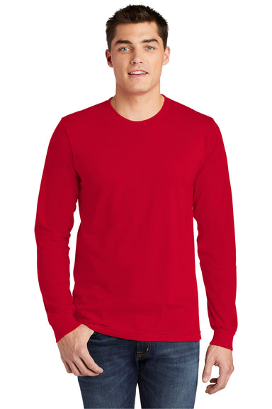 American Apparel 2007 Mens Fine Jersey Long Sleeve Crewneck T-Shirt Red Model Front
