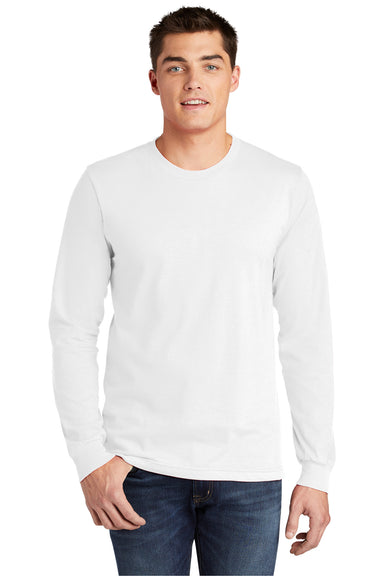 American Apparel 2007 Mens Fine Jersey Long Sleeve Crewneck T-Shirt White Model Front