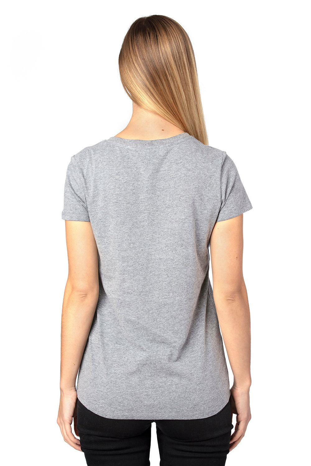 Threadfast Apparel 200RV Womens Ultimate Short Sleeve V-Neck T-Shirt Heather Grey Model Back