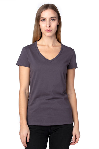 Threadfast Apparel 200RV Womens Ultimate Short Sleeve V-Neck T-Shirt Graphite Grey Model Front