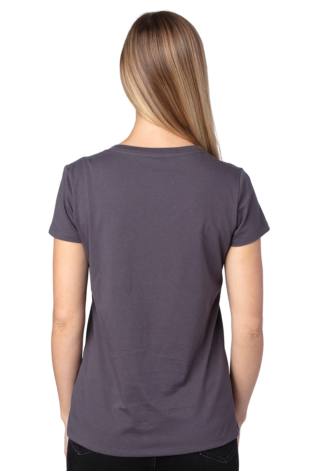Threadfast Apparel 200RV Womens Ultimate Short Sleeve V-Neck T-Shirt Graphite Grey Model Back