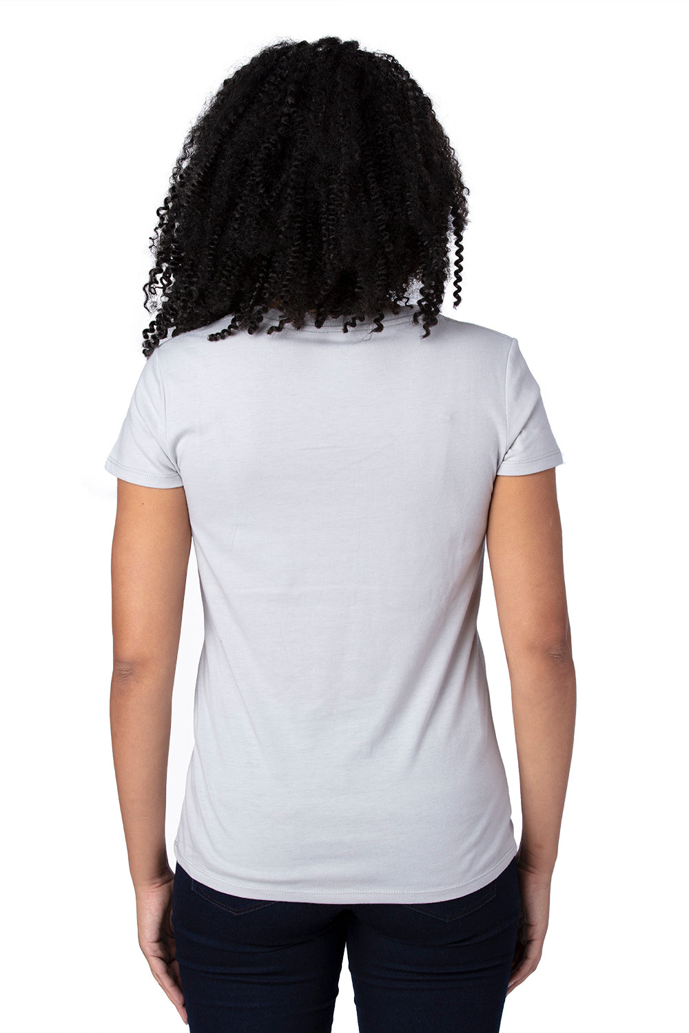 Threadfast Apparel 200RV Womens Ultimate Short Sleeve V-Neck T-Shirt Silver Grey Model Back