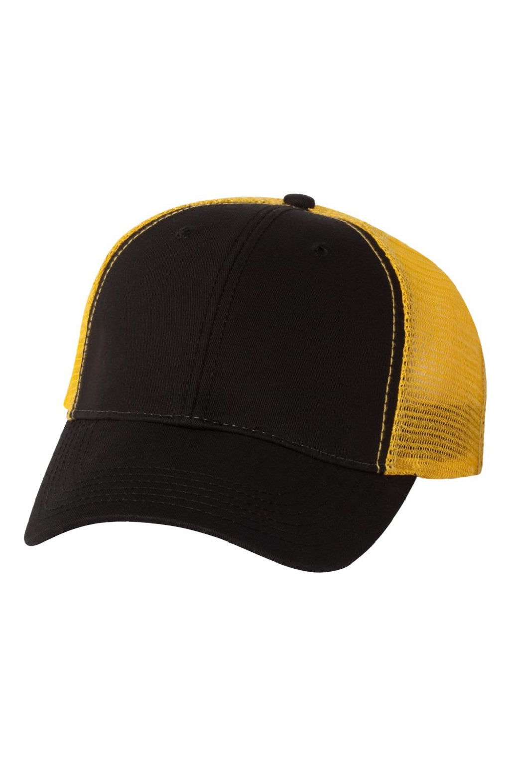 Valucap Hats AH80 Mens Bio-Washed Adjustable Trucker Hat Black/Gold Flat Front