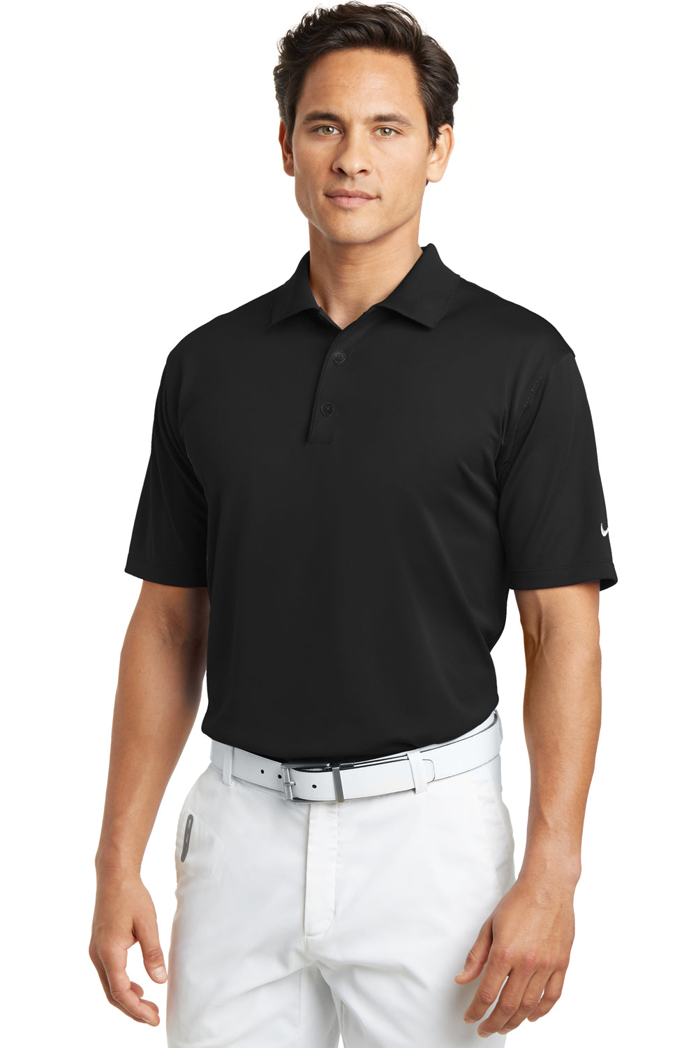 Nike 203690 Mens Tech Basic Dri-Fit Moisture Wicking Short Sleeve Polo Shirt Black Model Front