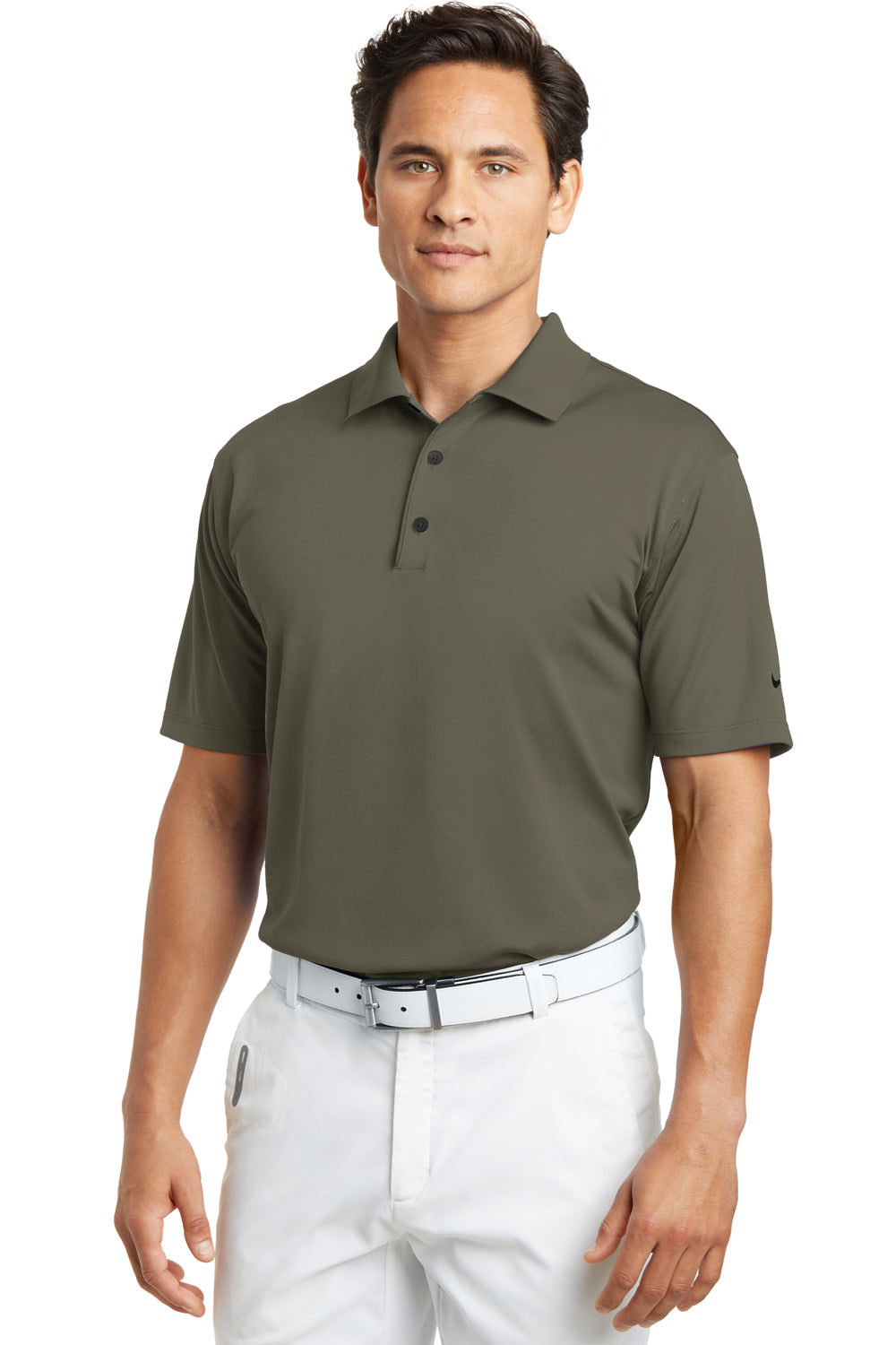 Nike 203690 Mens Tech Basic Dri-Fit Moisture Wicking Short Sleeve Polo Shirt Olive Khaki Model Front