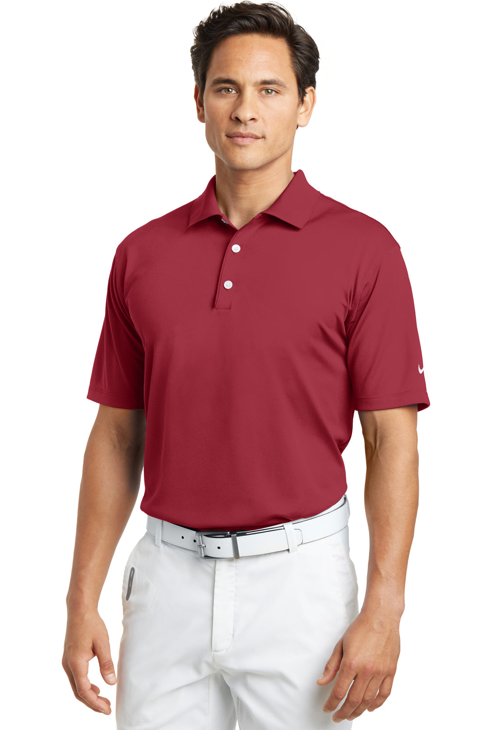 Nike 203690 Mens Tech Basic Dri-Fit Moisture Wicking Short Sleeve Polo Shirt Pro Red Model Front