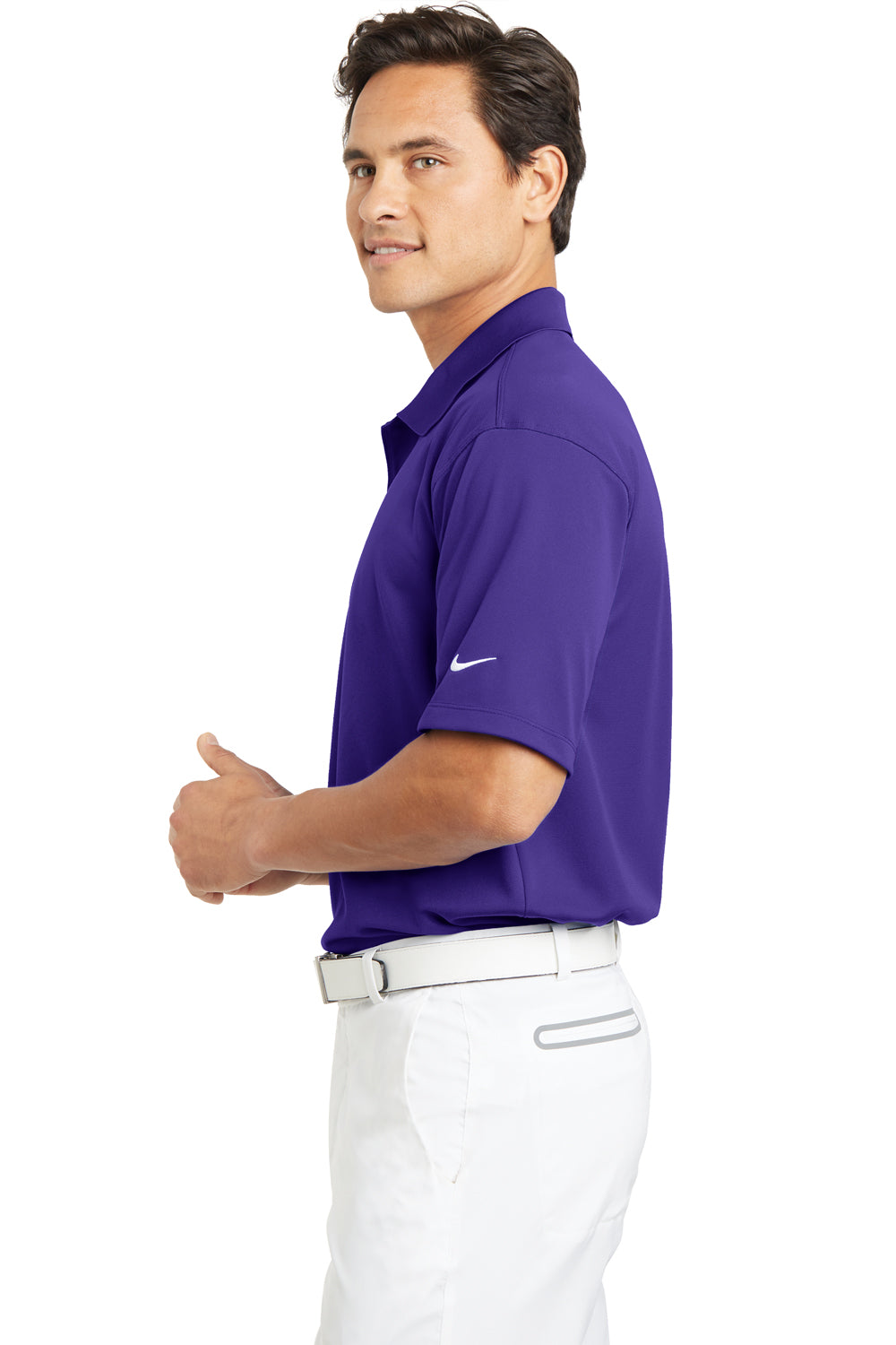 Nike 203690 Mens Tech Basic Dri-Fit Moisture Wicking Short Sleeve Polo Shirt Varsity Purple Model Side