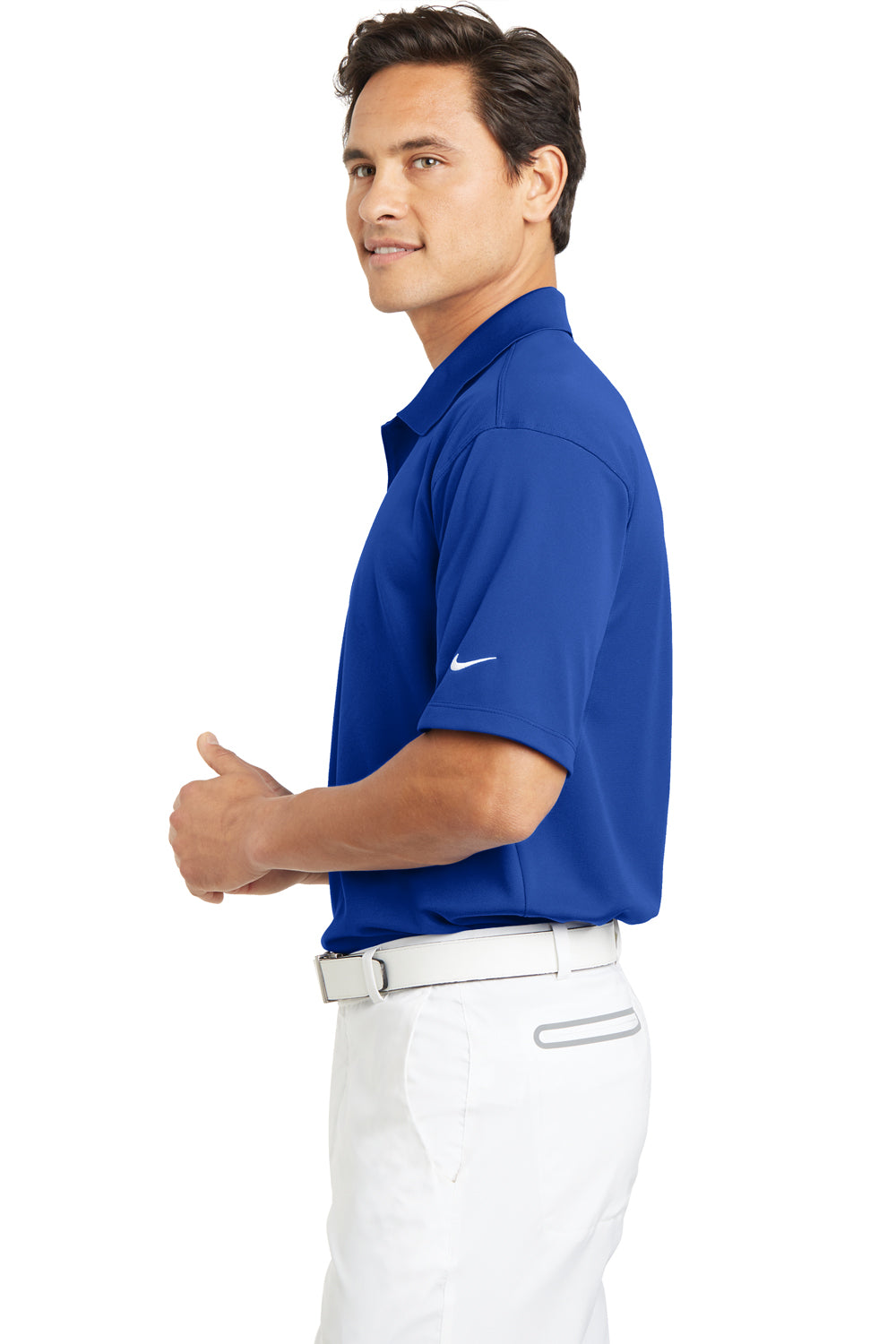 Nike 203690 Mens Tech Basic Dri-Fit Moisture Wicking Short Sleeve Polo Shirt Varsity Royal Blue Model Side