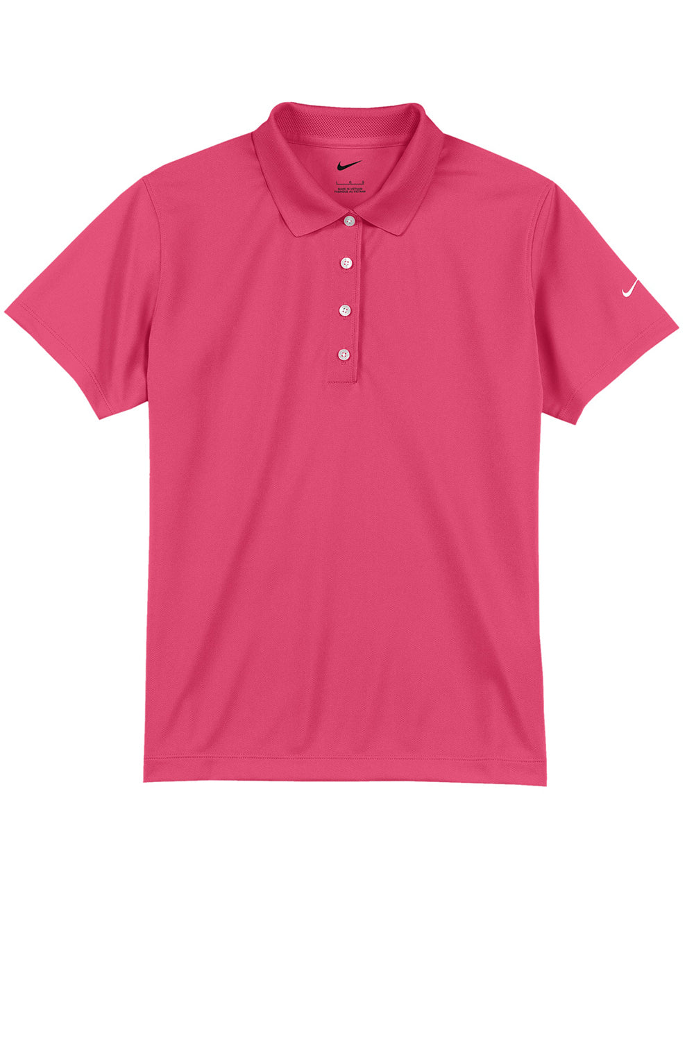 Nike 203697 Womens Tech Basic Dri-Fit Moisture Wicking Short Sleeve Polo Shirt Flamingo Pink Flat Front