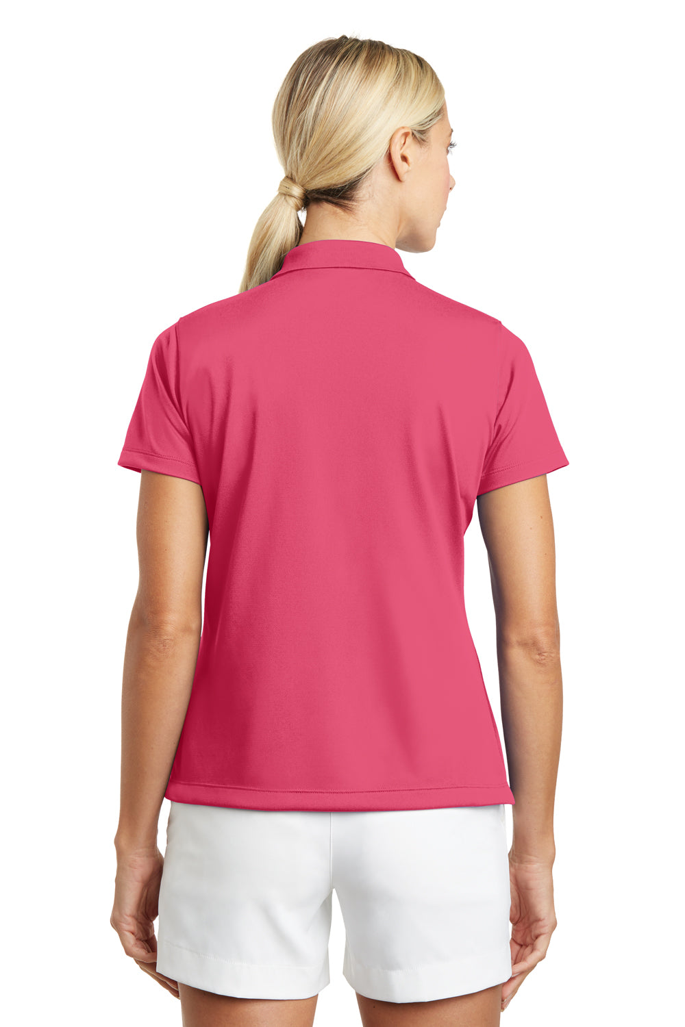 Nike 203697 Womens Tech Basic Dri-Fit Moisture Wicking Short Sleeve Polo Shirt Flamingo Pink Model Back