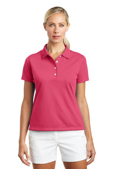 Nike 203697 Womens Tech Basic Dri-Fit Moisture Wicking Short Sleeve Polo Shirt Flamingo Pink Model Front