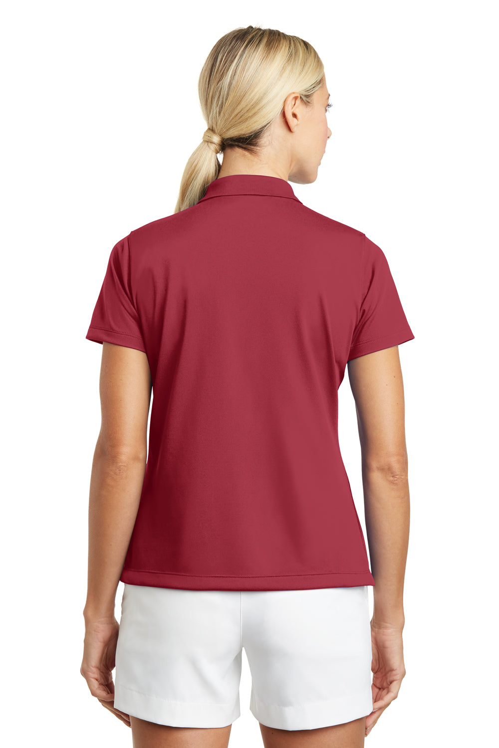Nike 203697 Womens Tech Basic Dri-Fit Moisture Wicking Short Sleeve Polo Shirt Pro Red Model Back