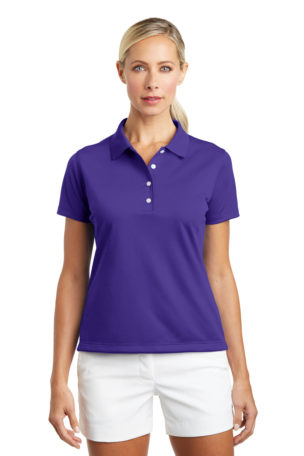 Nike 203697 Womens Tech Basic Dri-Fit Moisture Wicking Short Sleeve Polo Shirt Varsity Purple Model Front