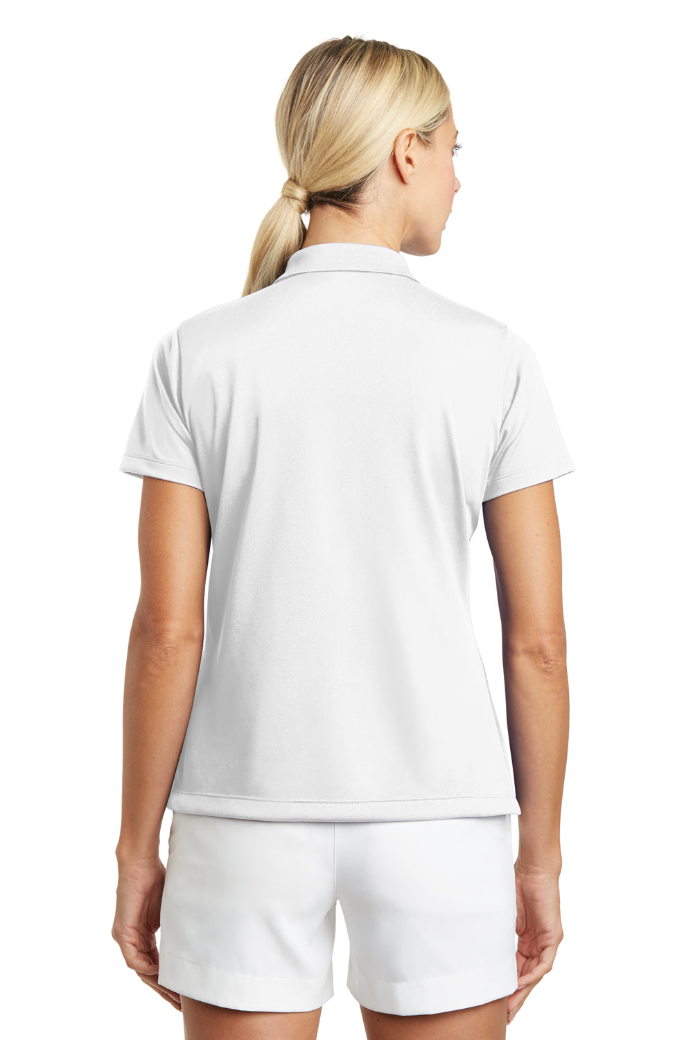 Nike 203697 Womens Tech Basic Dri-Fit Moisture Wicking Short Sleeve Polo Shirt White Model Back