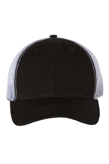 Valucap Hats AH80 Mens Bio-Washed Adjustable Trucker Hat Black/White Flat Front