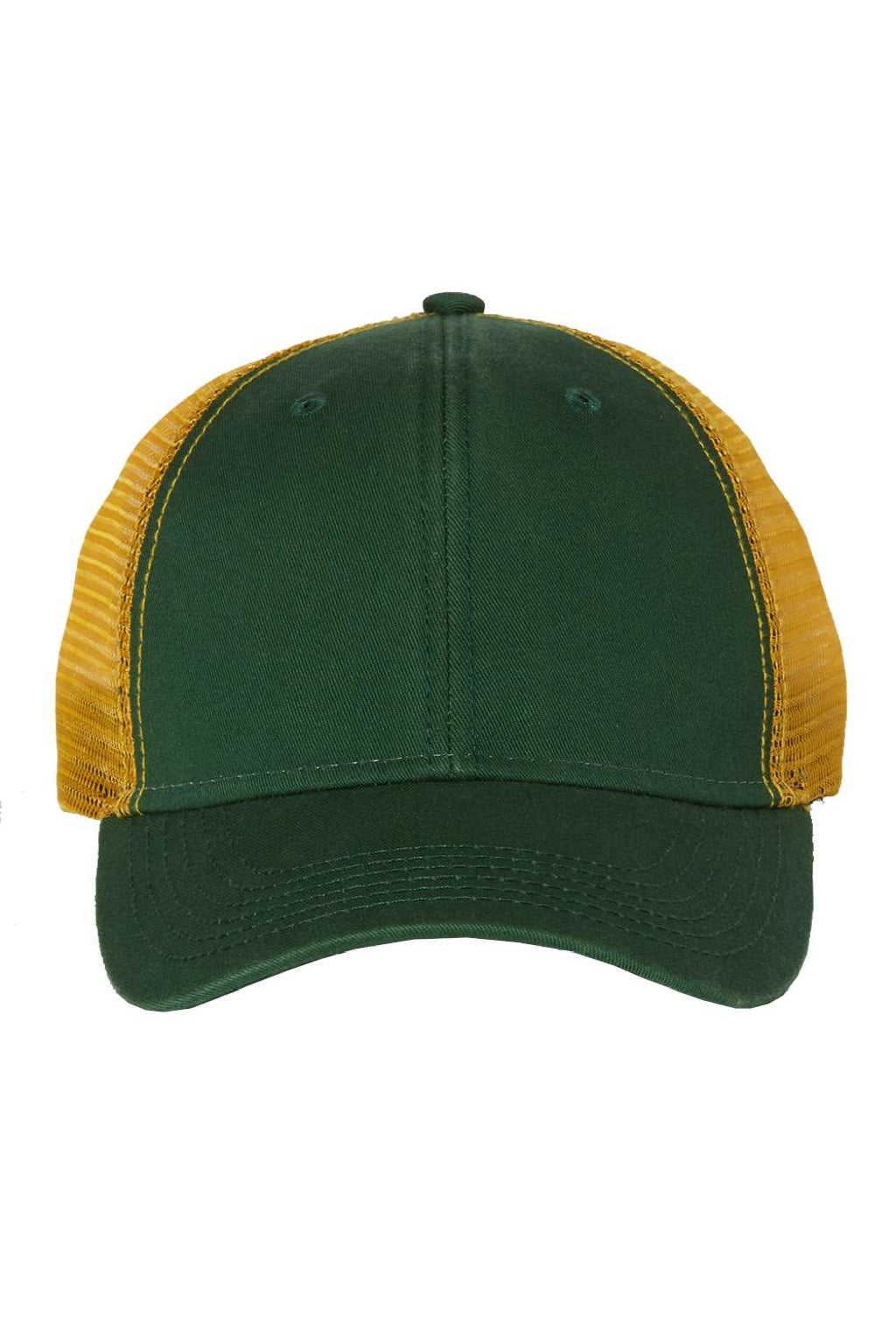 Valucap Hats AH80 Mens Bio-Washed Adjustable Trucker Hat Dark Green/Gold Flat Front