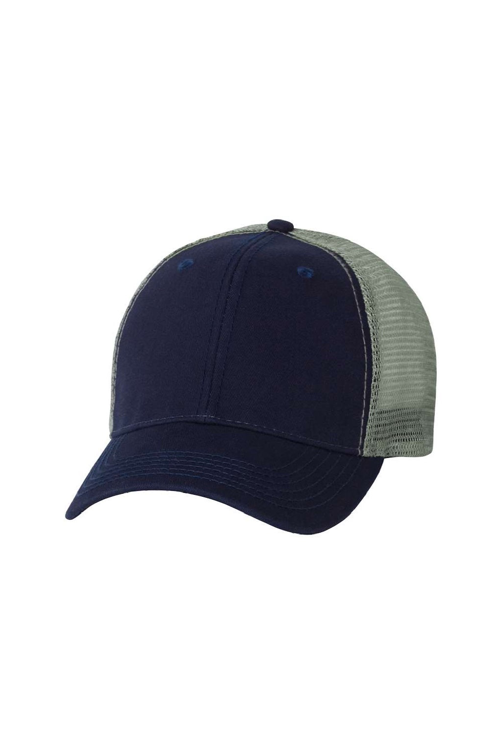 Valucap Hats AH80 Mens Bio-Washed Adjustable Trucker Hat Navy Blue/Grey Flat Front