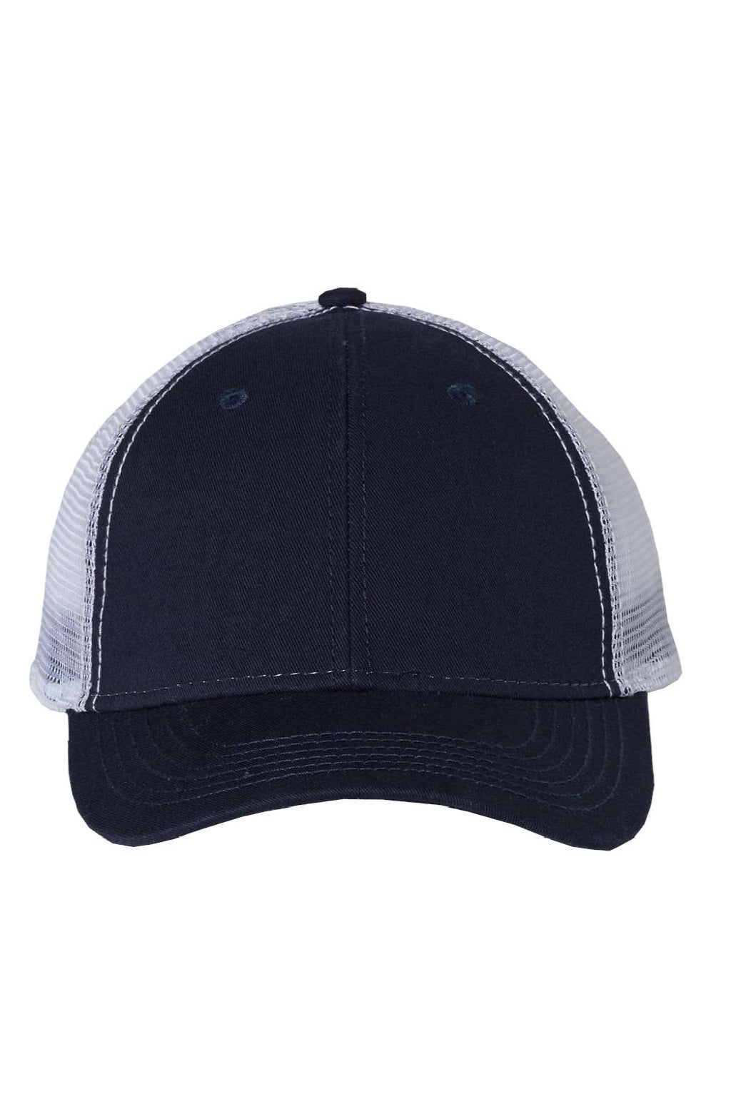 Valucap Hats AH80 Mens Bio-Washed Adjustable Trucker Hat Navy Blue/White Flat Front