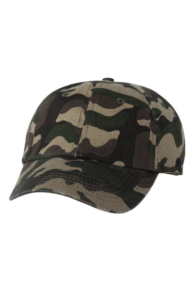 Valucap Hats VC300A Mens Adult Bio-Washed Classic Adjustable Dad Hat Green Camo Flat Front