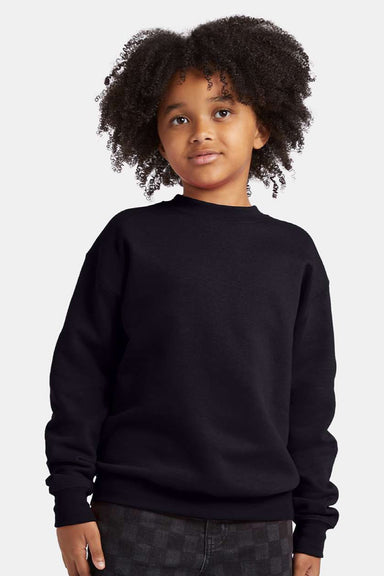 Hanes P360 Youth Ecosmart Crewneck Sweatshirt Black Model Front