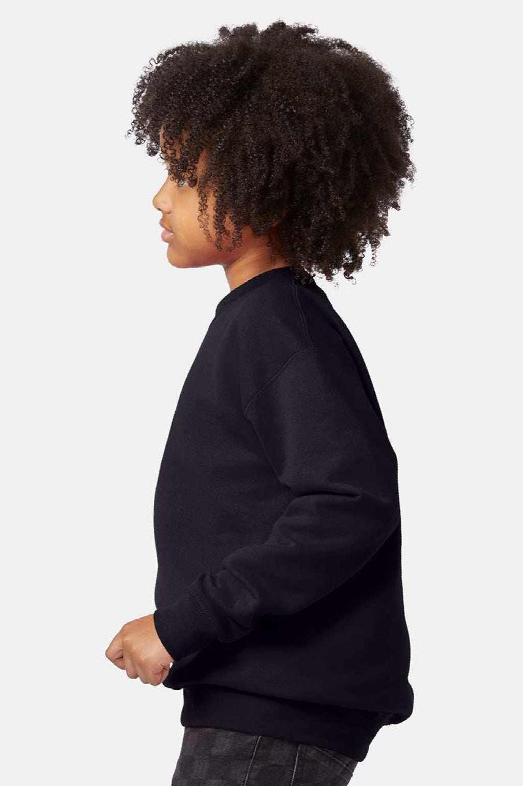 Hanes P360 Youth Ecosmart Crewneck Sweatshirt Black Model Side