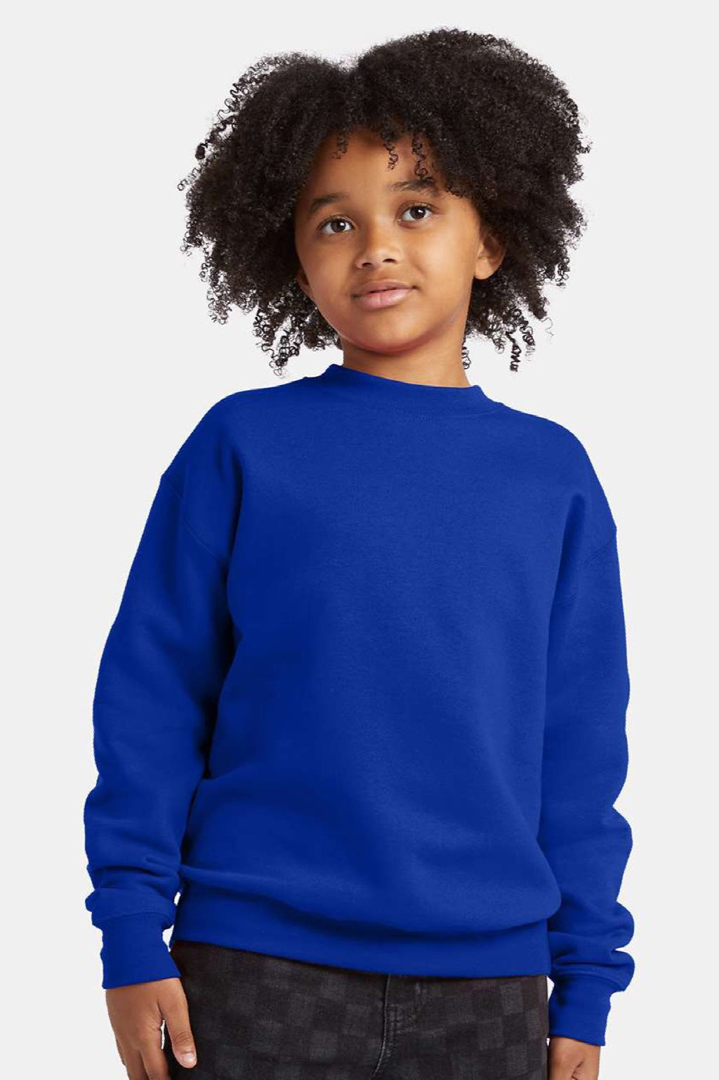 Hanes P360 Youth Ecosmart Pill Resistant Crewneck Sweatshirt Deep Royal Blue Model Front