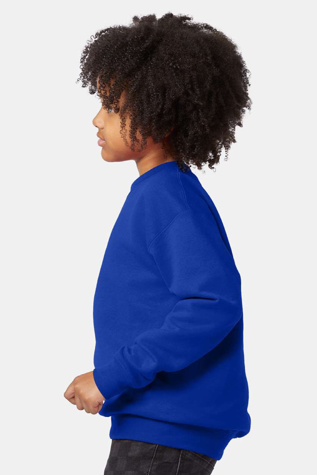 Hanes P360 Youth Ecosmart Pill Resistant Crewneck Sweatshirt Deep Royal Blue Model Side