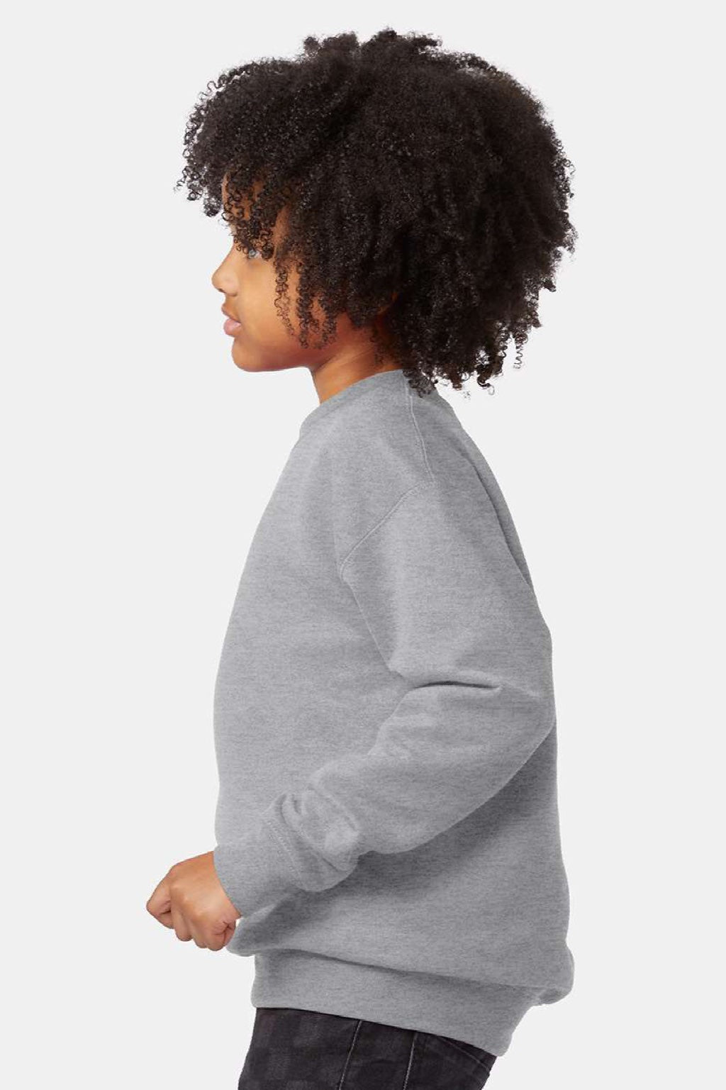 Hanes P360 Youth Ecosmart Crewneck Sweatshirt Light Steel Grey Model Side