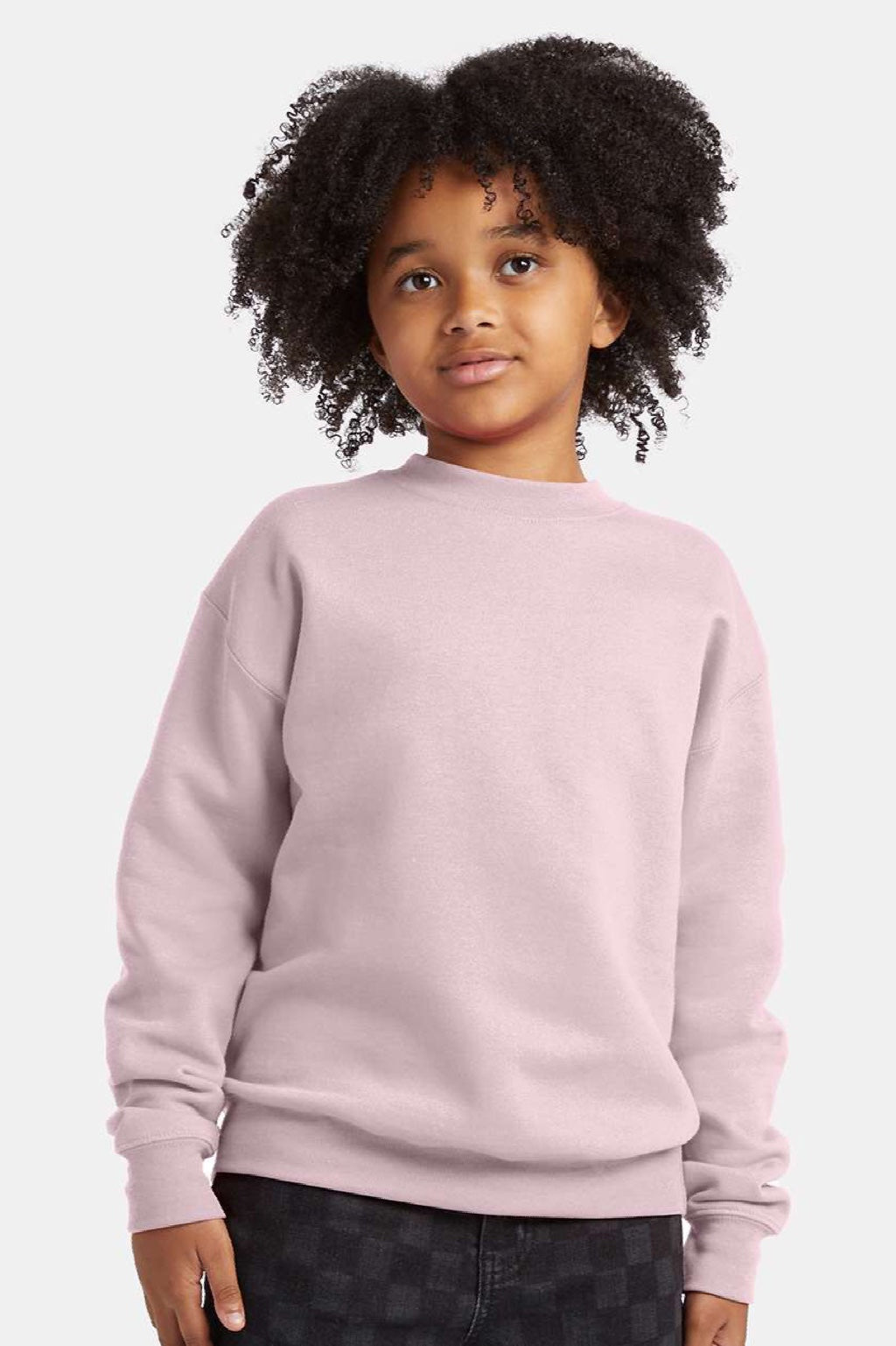 Hanes P360 Youth Ecosmart Crewneck Sweatshirt Pale Pink Model Front
