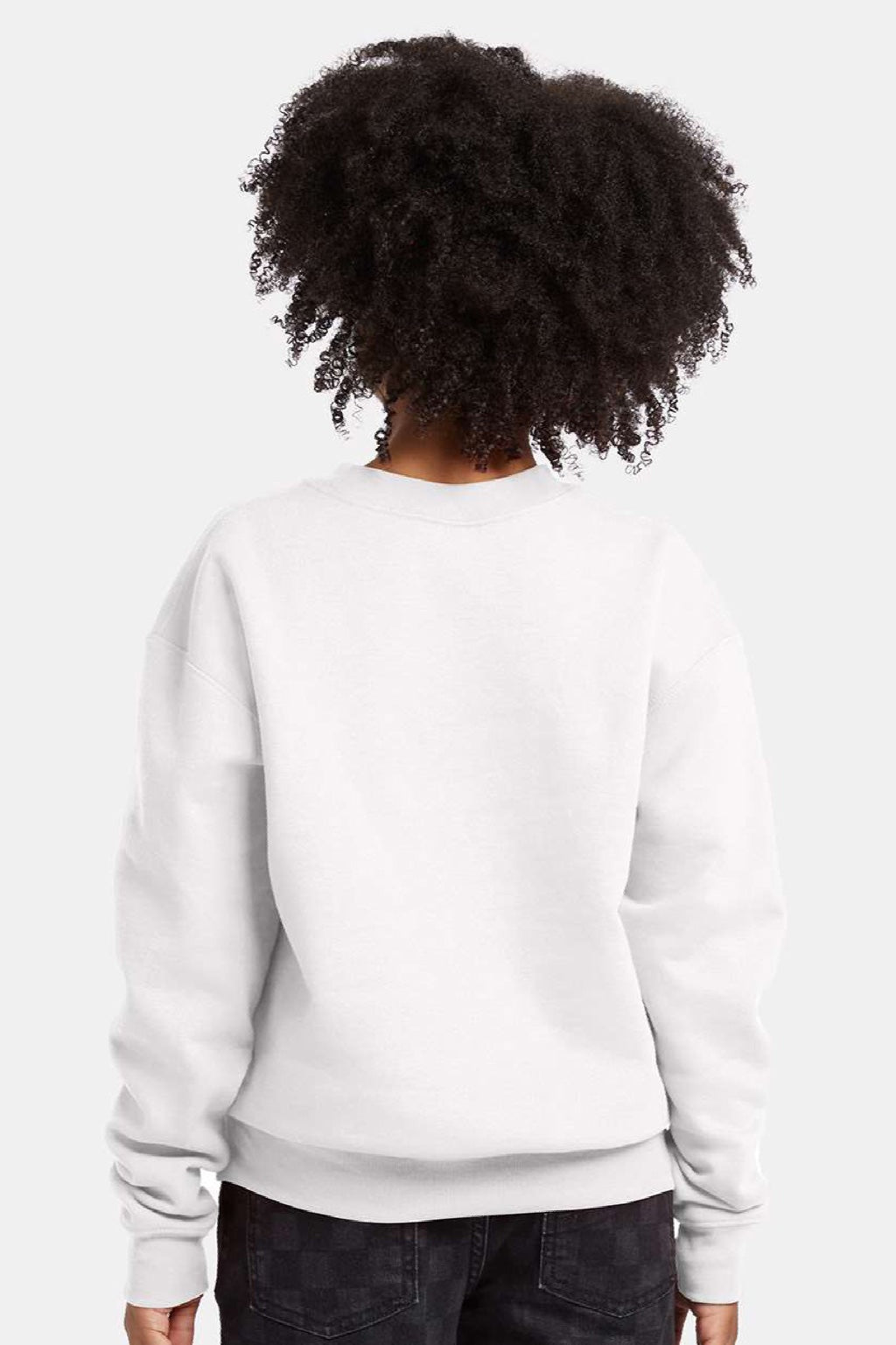 Hanes P360 Youth Ecosmart Crewneck Sweatshirt White Model Back