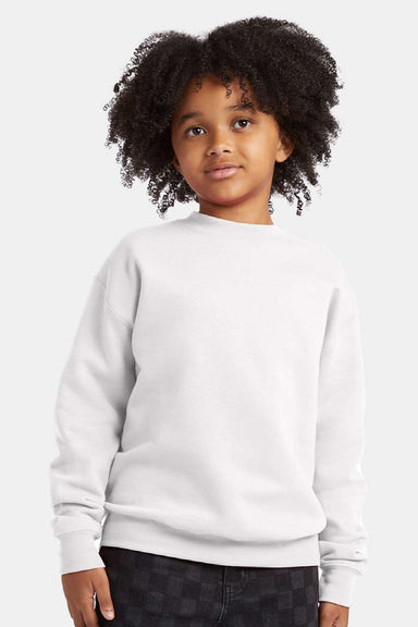 Hanes P360 Youth Ecosmart Crewneck Sweatshirt White Model Front