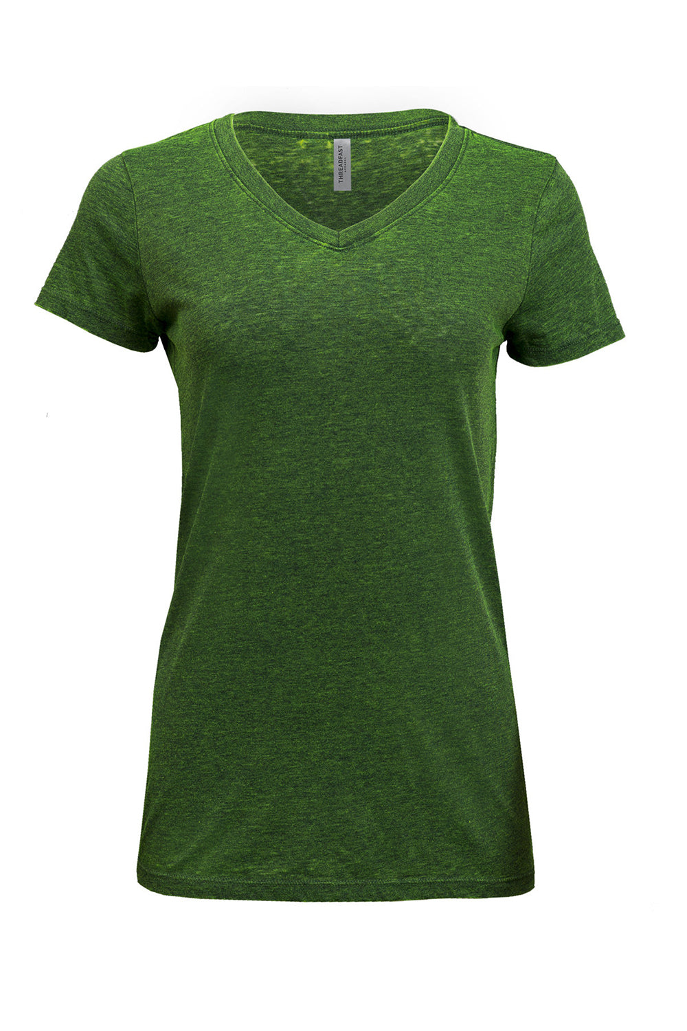 Threadfast Apparel 215B Womens Cross Dye Short Sleeve V-Neck T-Shirt Emerald Green Flat Front